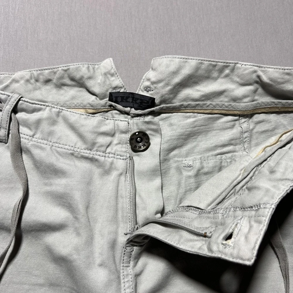 IKKS Cargo Pants Womens‎ 40 Light Gray Cropped Capri Drawstring Button Hem Twill